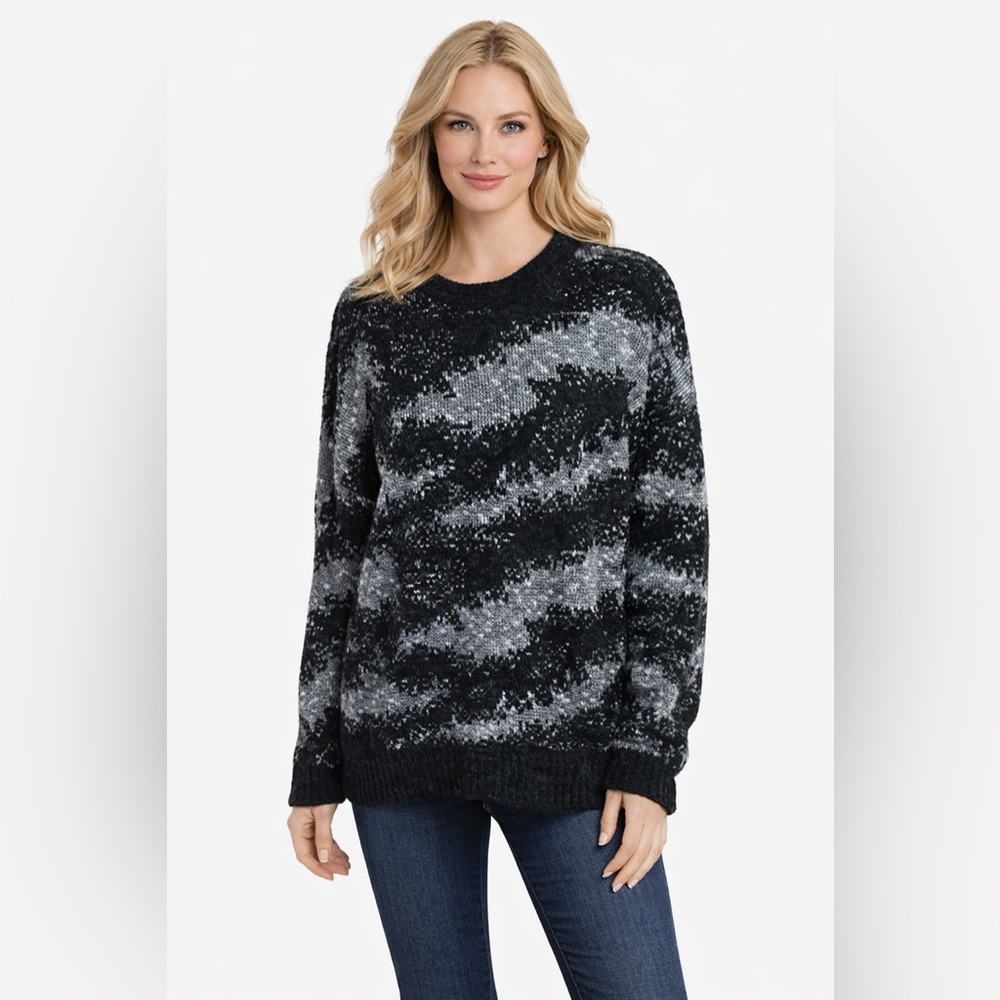 80s Vintage Abstract Knit Sweater Oversized Black Gray